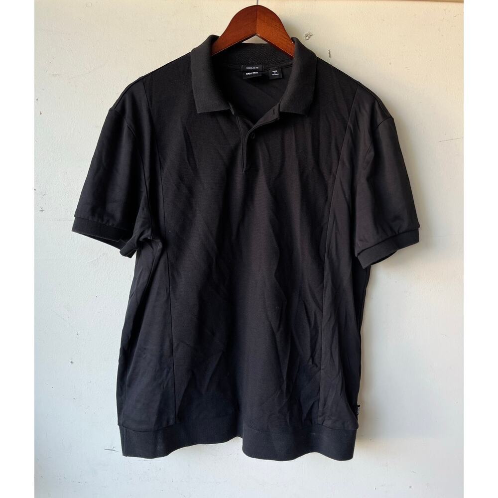 Mens Boss Hugo Boss Black Cotton Polo Golf Shirt Size M Solid Black